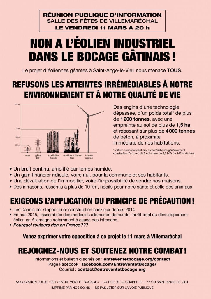 Tract d'annonce de la réunion publique diffusé par nos soins.